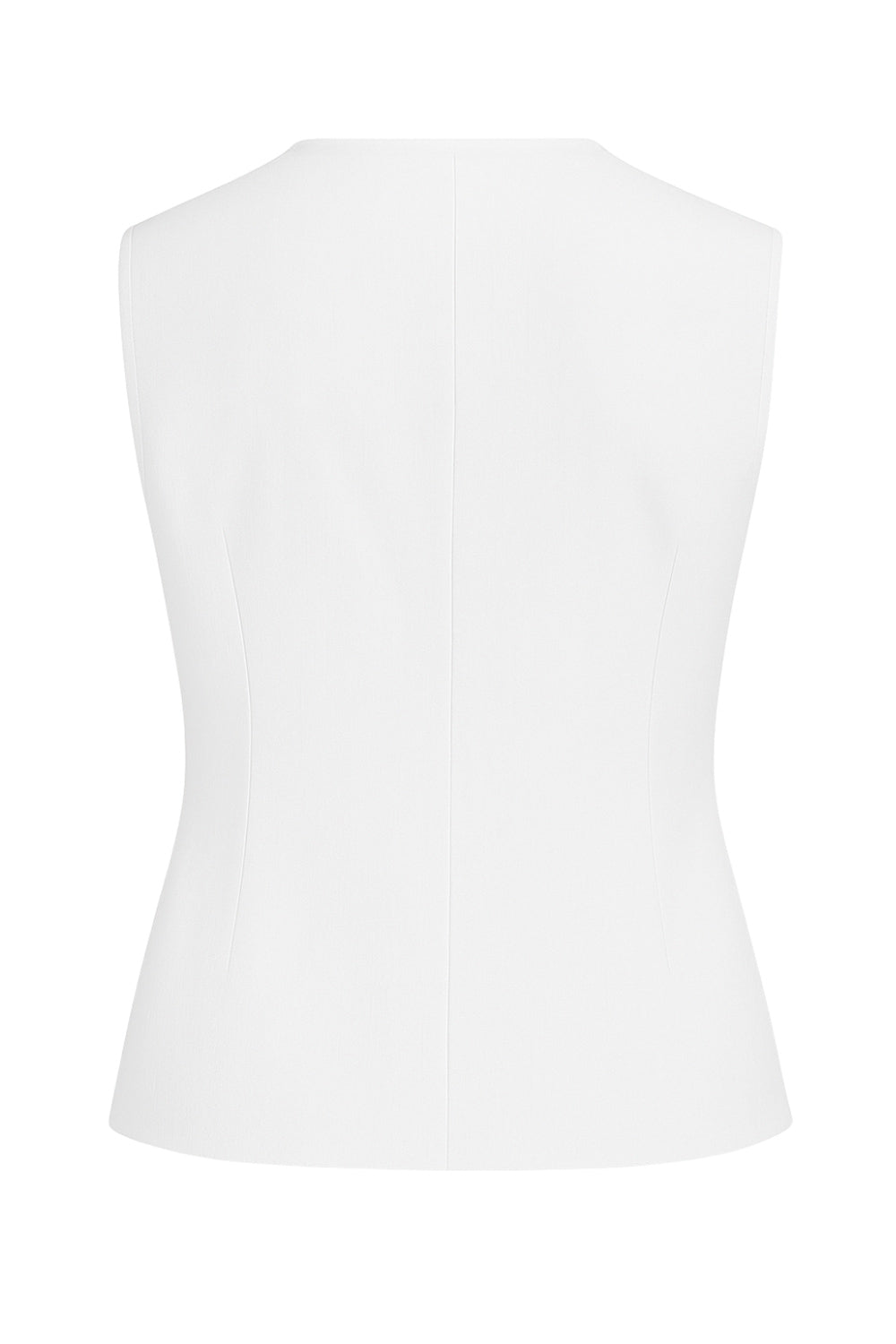 Blusa de fit ajustado, cuello redondo, sin mangas y cierre frontal con lazos amarrables. Detalle de bajo curveado frontal.