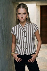 Sleeveless mandarin collar top