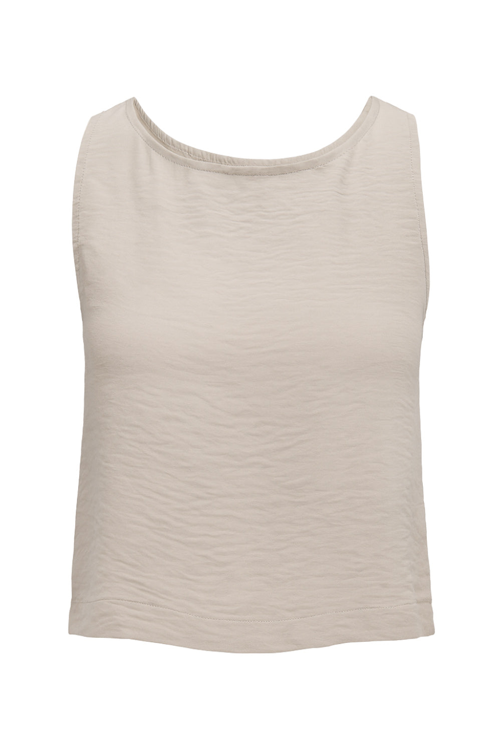 Blusa básica de fit recto, sin mangas y cuello barco.
