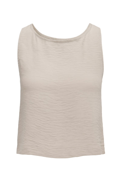 Blusa básica de fit recto, sin mangas y cuello barco.