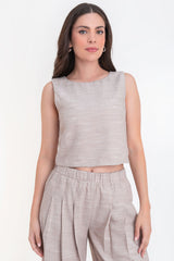 Blusa corta recta de cuello redondo sin mangas