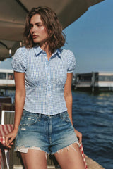 Blusa cuadros manga corta botones