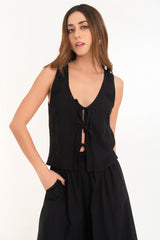 Blusa de fit recto sin mangas escote con lazos
