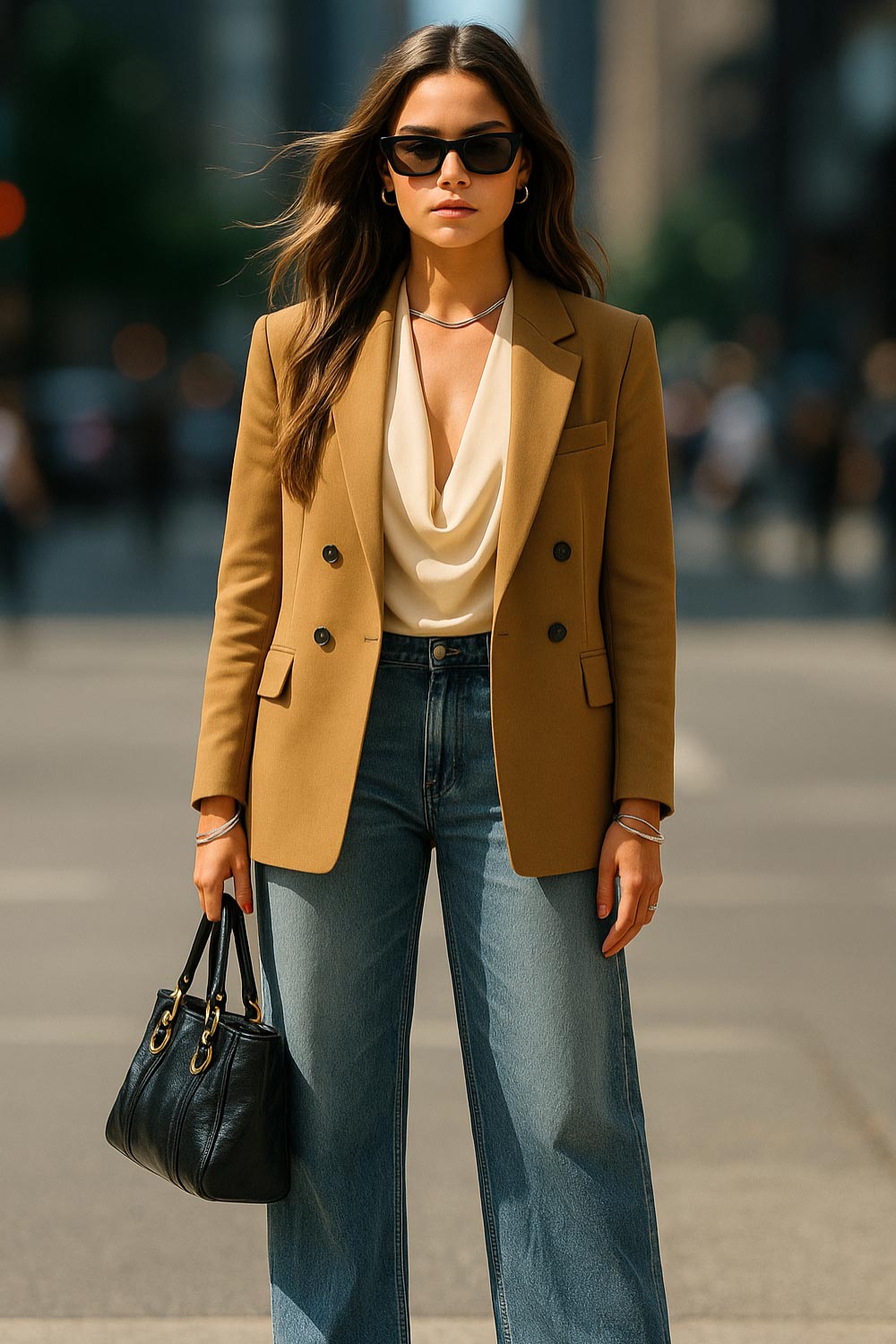 Blusa de cuello halter, escote fluido frontal, sin mangas y escote en espalda.