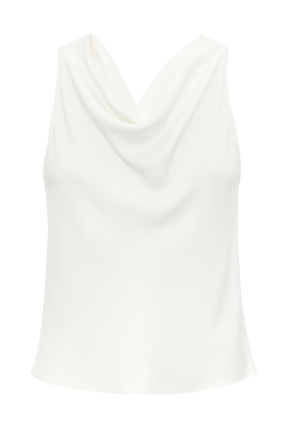 Blusa sin mangas de fit recto, cuello fluido y cierre posterior con botón y ojal.