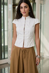 Short-sleeved mandarin collar top