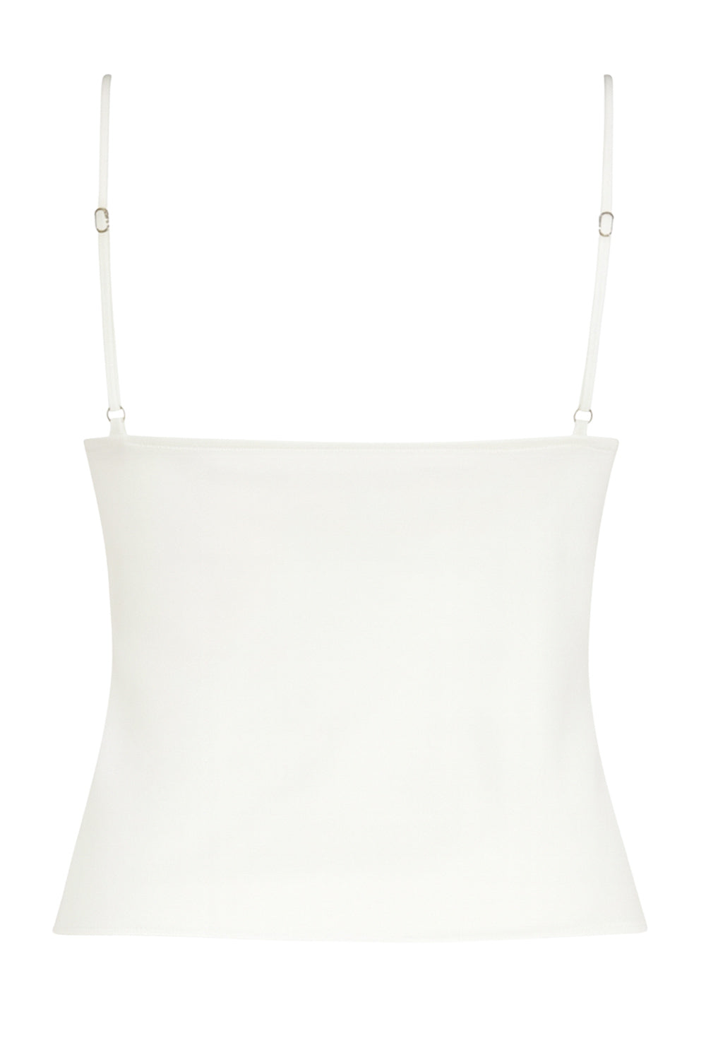 Blusa satinada de tirantes delgados ajustables, fit fluido, escote v con abertura frontal en diagonal, cut outs y lazos amarrables.
