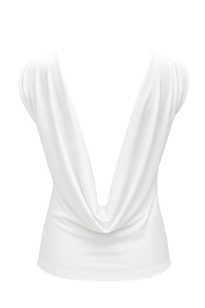 Blusa sin mangas, de fit ajustado, cuello mock seguido y escote fluido en espalda.