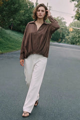 Puffed-hem striped shirt