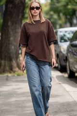 Asymmetric lace short sleeve t-shirt