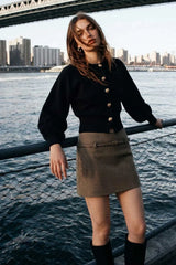 Round neck button-up cardigan