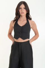 Chaleco corto cuello halter con escote espalda