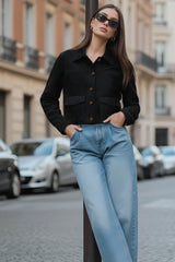 Chamarra bolsillos efecto ante