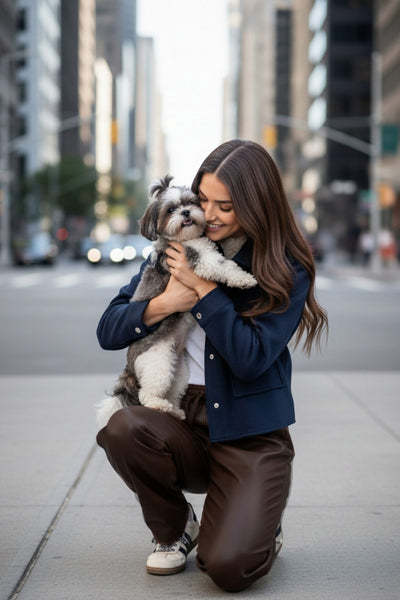 Chamarra corta de fit recto, cuello camisero, manga larga con puño abotonado, bolsillos delanteros con cartera y botón. Cierre frontal con hilera de botones en contraste.