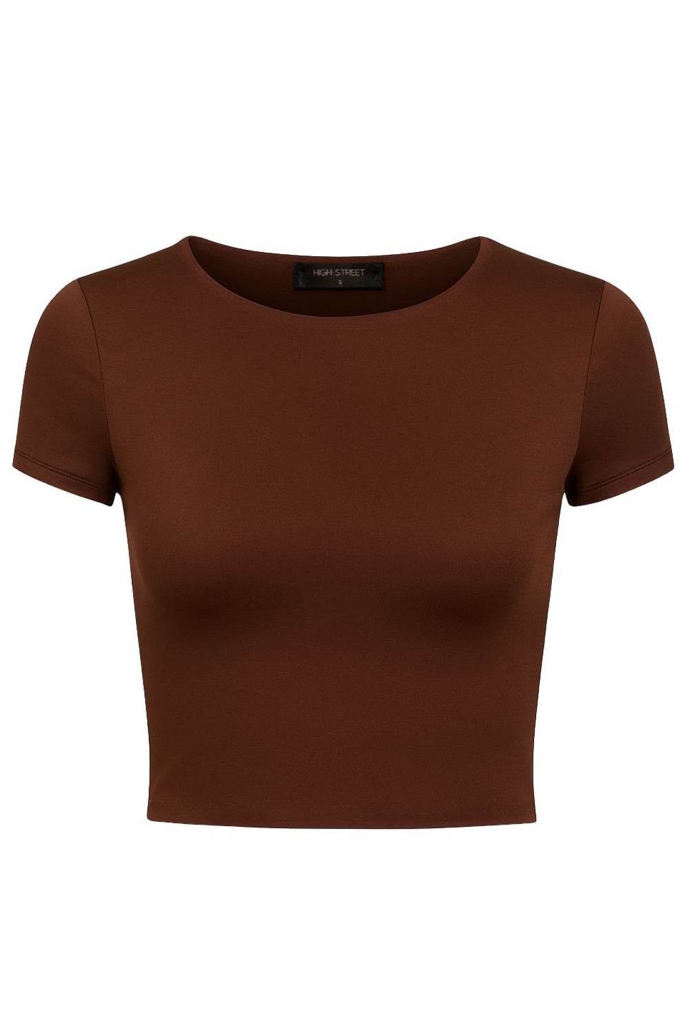 Crop top de fit ajustado, cuello redondo y manga corta.&nbsp;