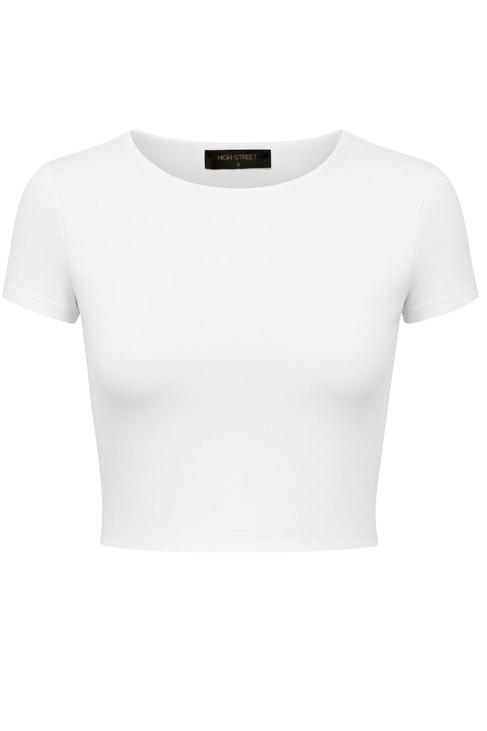 Crop top de fit ajustado, cuello redondo y manga corta.