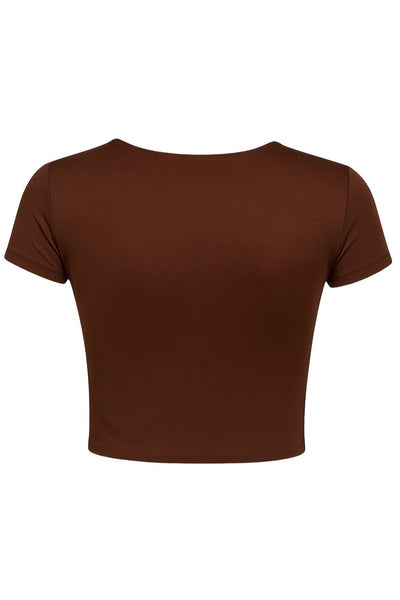 Crop top de fit ajustado, cuello redondo y manga corta.&nbsp;