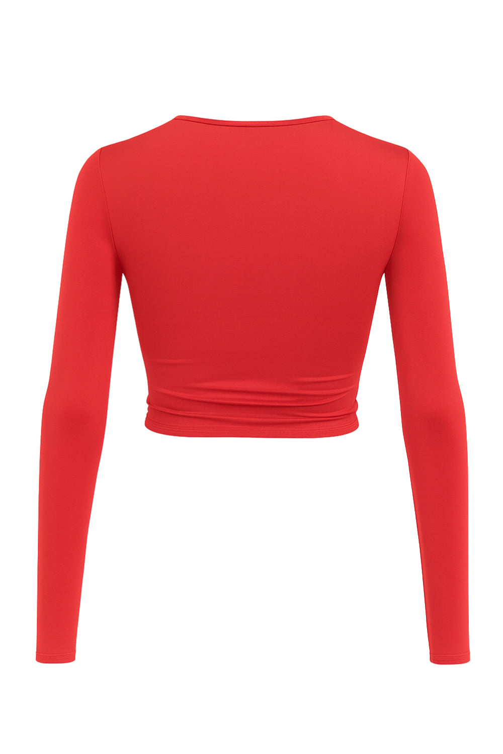 Crop top de escote v cruzado con plisados frontales, manga larga y fit ajustado.