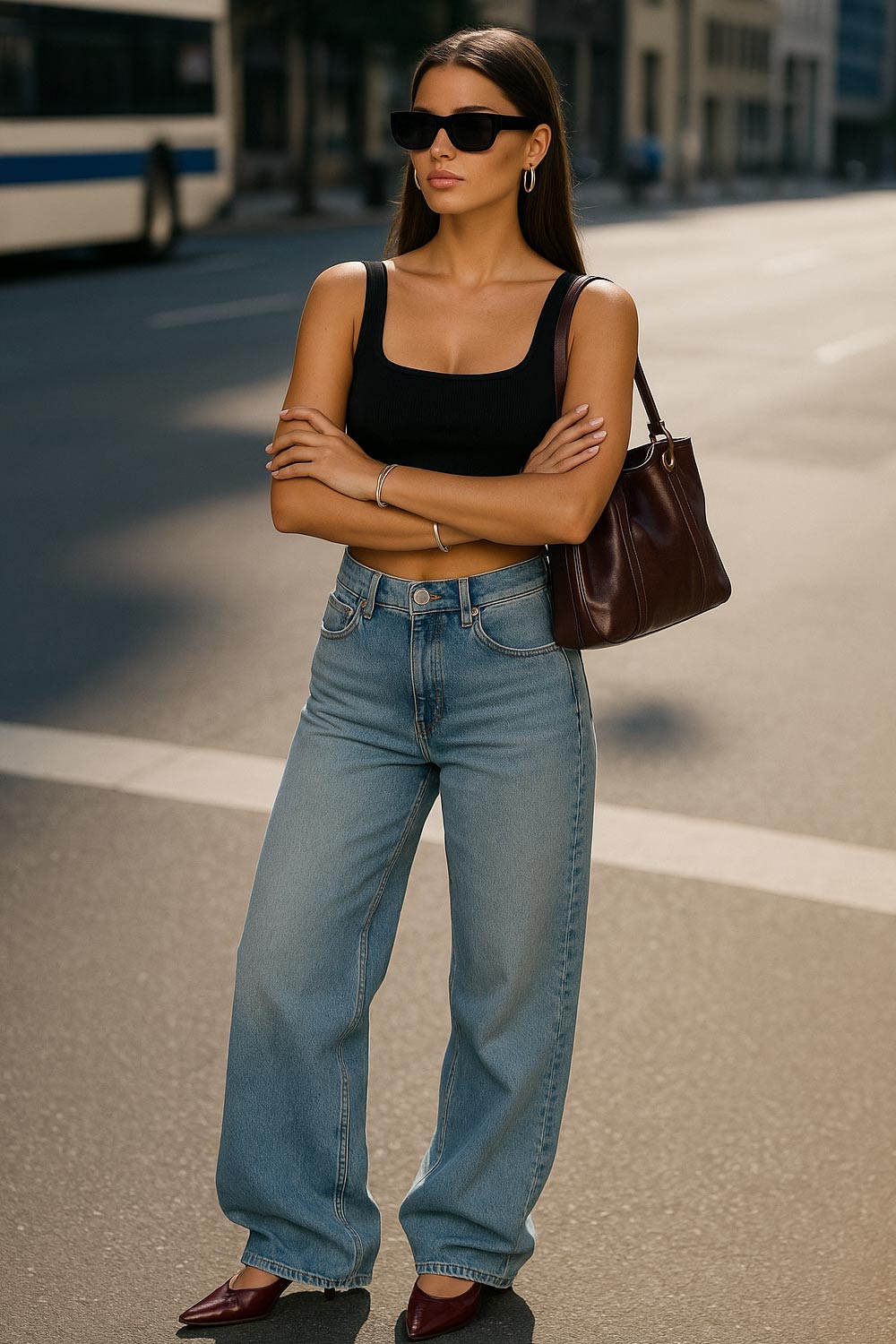 Crop top de tirantes, cuello redondo y fit ajustado.