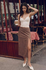 Falda midi de ante