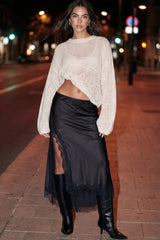 Falda midi satín encaje