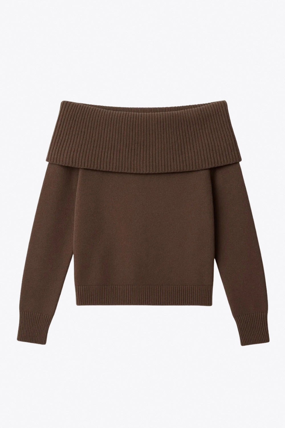 Jersey corto canalé de fit ajustado, hombros descubiertos con doblez en borde, manga larga y detalle de rib en bordes.