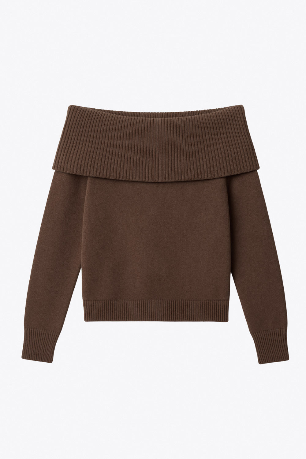 Jersey corto canalé de fit ajustado, hombros descubiertos con doblez en borde, manga larga y detalle de rib en bordes.