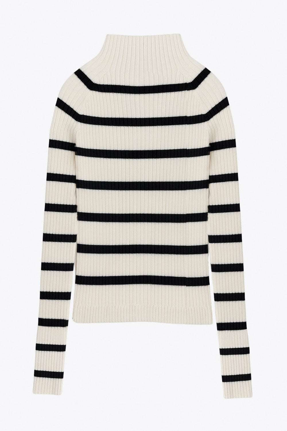 Jersey corto canalé de fit ajustado, estampado rayas, cuello alto seguido y manga larga.