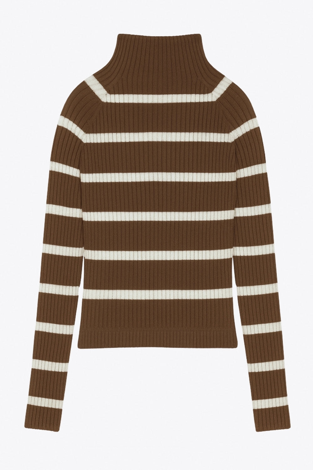 Jersey corto canalé de fit ajustado, estampado rayas, cuello alto seguido y manga larga.