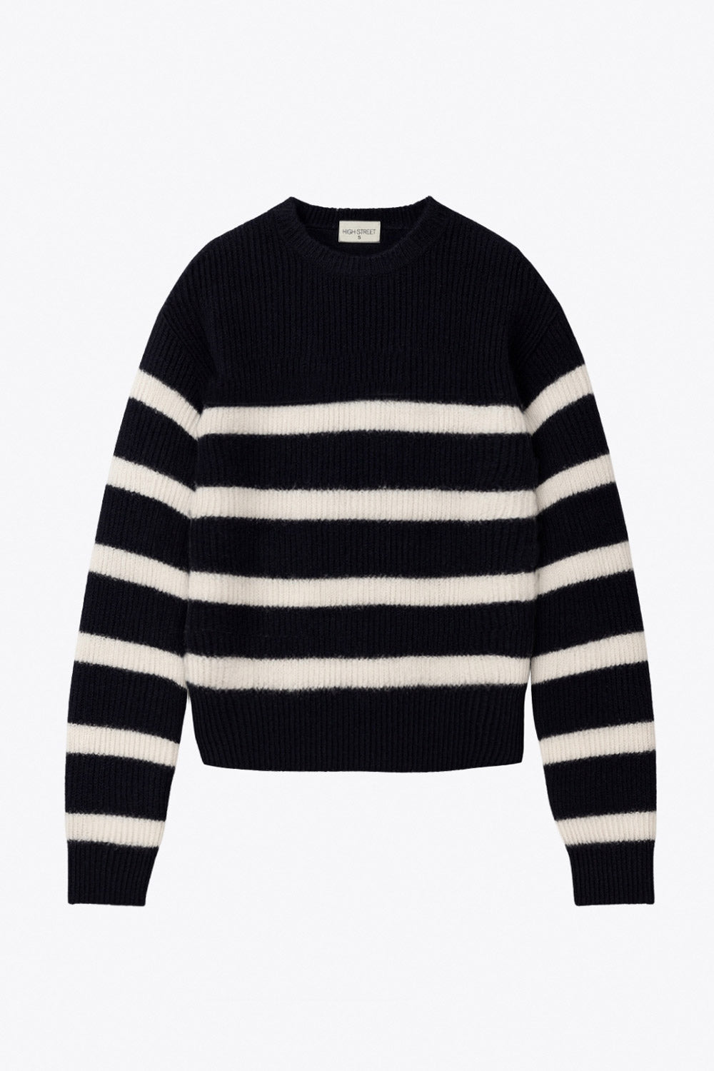 Jersey de punto, estampado rayas, fit oversized, manga larga con rib en puños y cuello redondo.