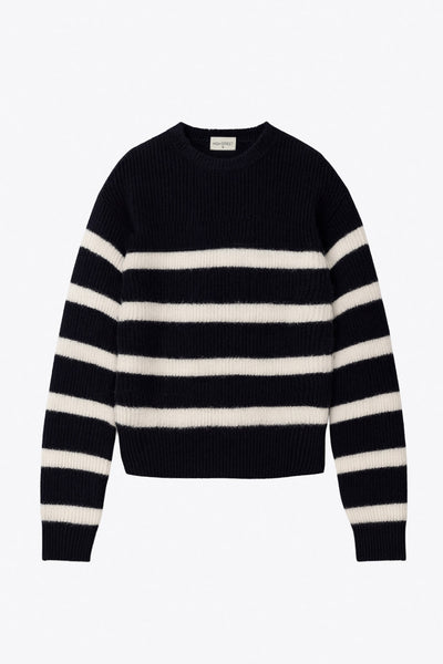 Jersey de punto, estampado rayas, fit oversized, manga larga con rib en puños y cuello redondo.