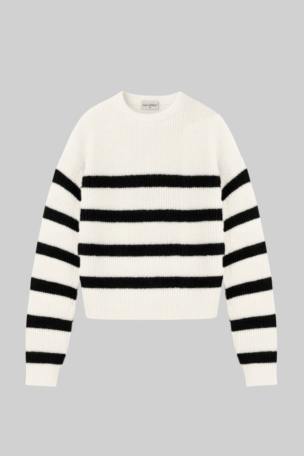 Jersey de punto, estampado rayas, fit oversized, manga larga con rib en puños y cuello redondo.