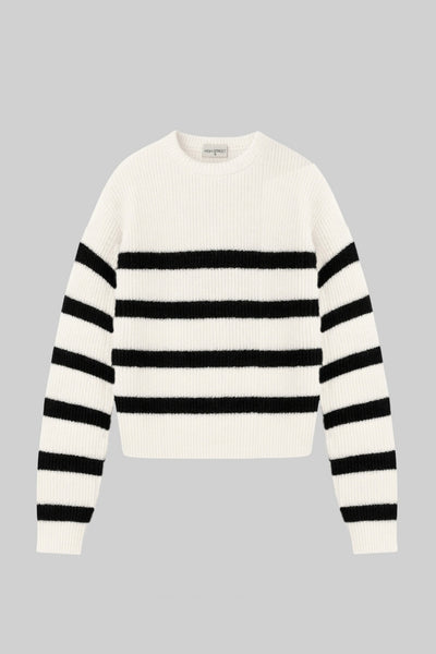 Jersey de punto, estampado rayas, fit oversized, manga larga con rib en puños y cuello redondo.