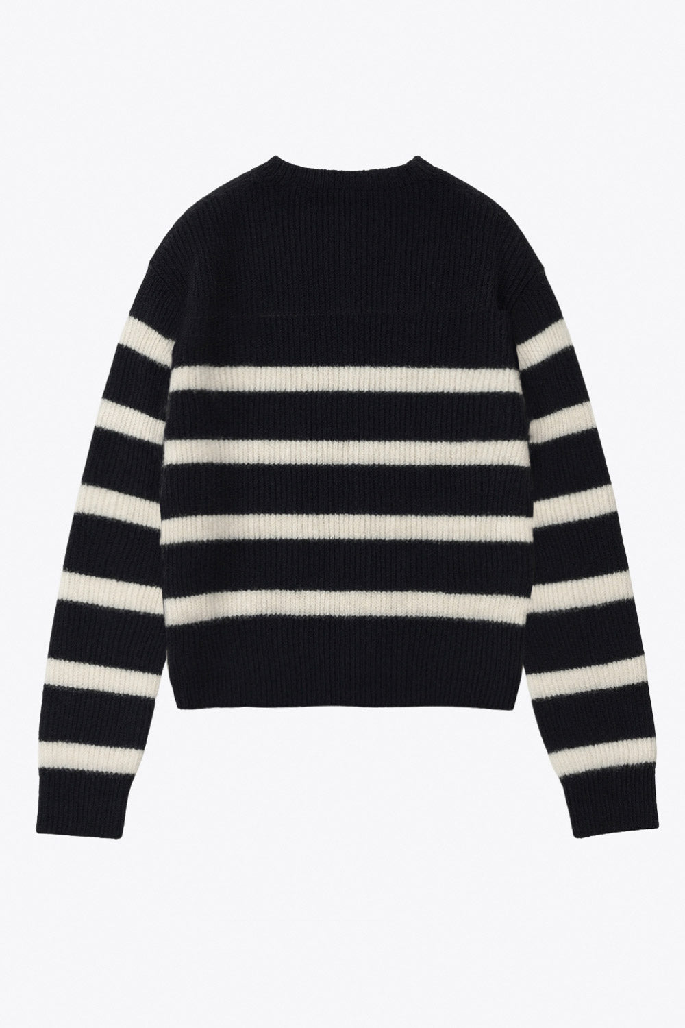 Jersey de punto, estampado rayas, fit oversized, manga larga con rib en puños y cuello redondo.