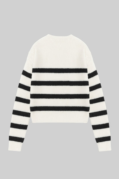 Jersey de punto, estampado rayas, fit oversized, manga larga con rib en puños y cuello redondo.