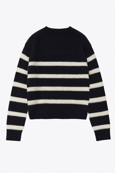 Jersey de punto, estampado rayas, fit oversized, manga larga con rib en puños y cuello redondo.