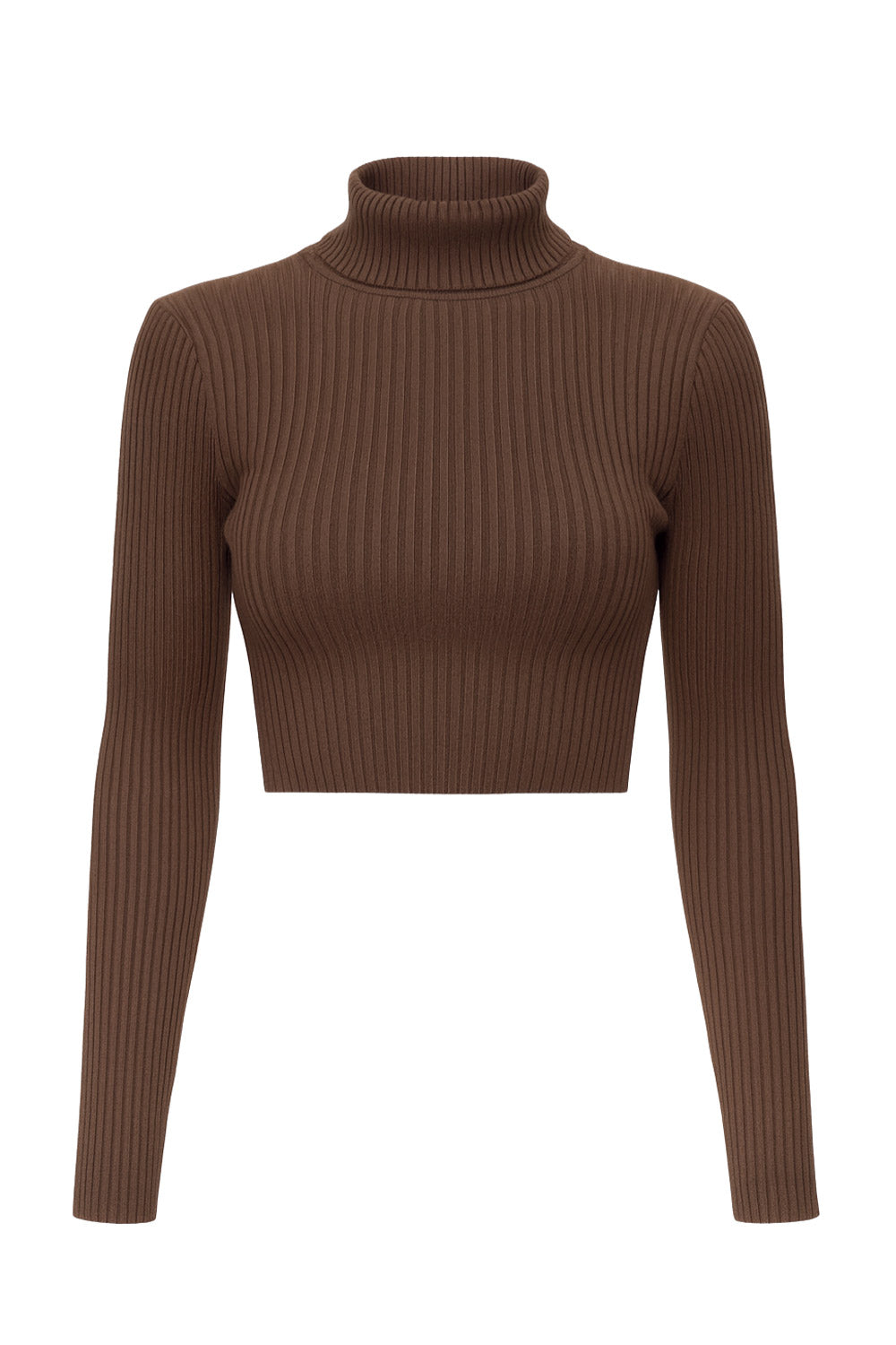 Jersey corto canalé de fit ajustado, cuello alto con doblez y manga larga.