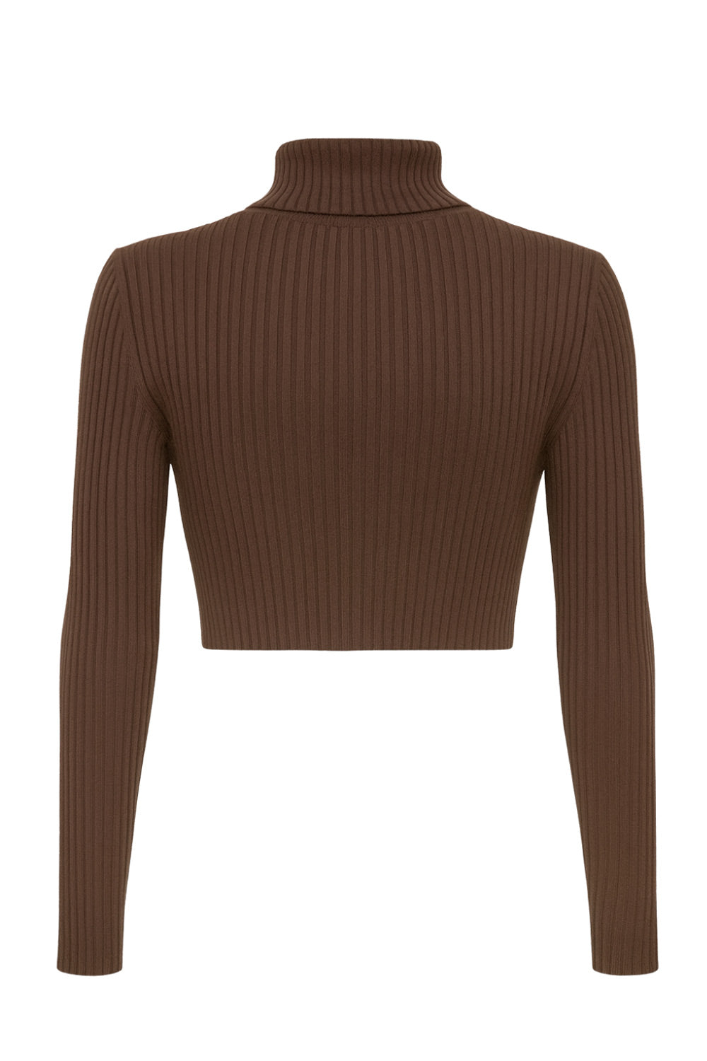 Jersey corto canalé de fit ajustado, cuello alto con doblez y manga larga.