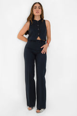 High-waisted slim-fit trousers with a straight-leg crease