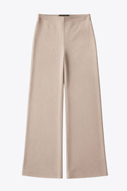Pantalón canalé de punto, fit wide leg y cintura alta con pretina elástica.