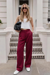 Pantalón cintura alta con pinzas wide leg fit