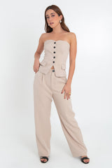 High-waisted wide-leg pleated trousers