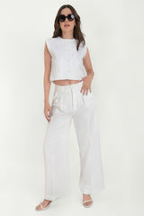 Pantalón de fit wide leg tiro bajo con raya