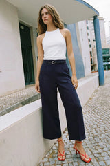 High-waisted culotte trousers with belt
