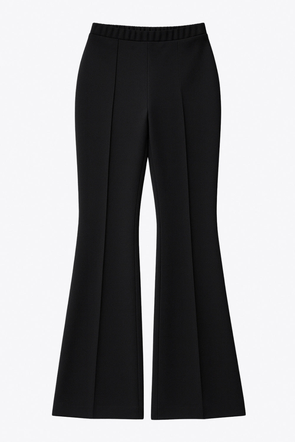 Pantalón ajustado de fit flare, cintura alta con pretina elástica y detalle de raya frontal.