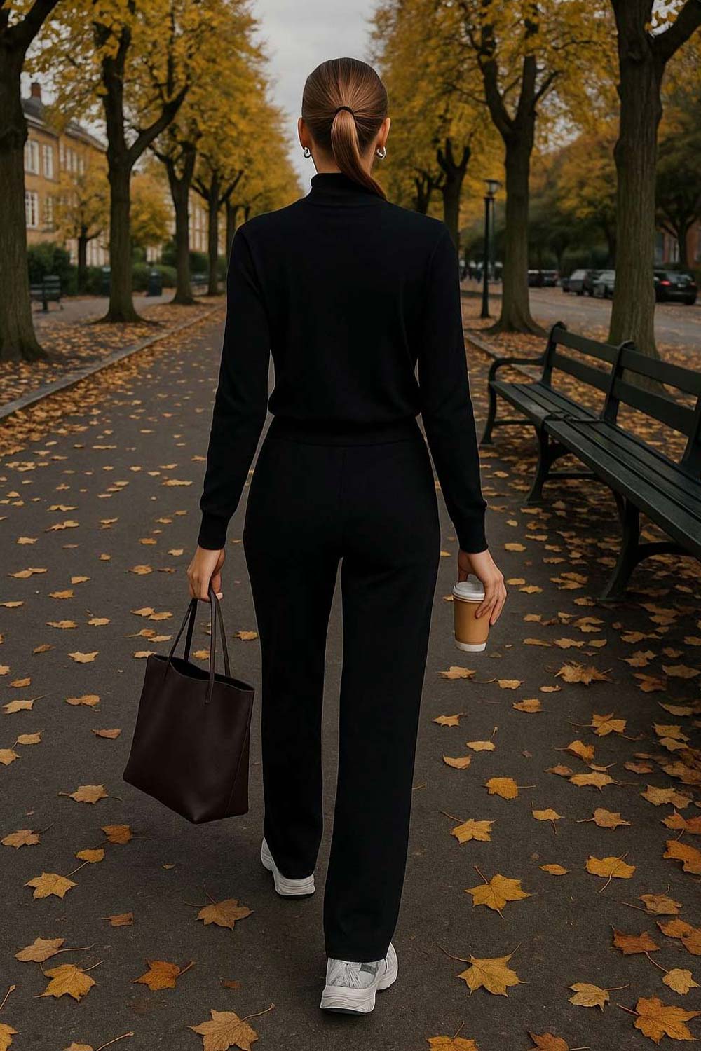 Pantalón de punto, fit flare, cintura media con pretina elástica y jareta frontal ajustable.