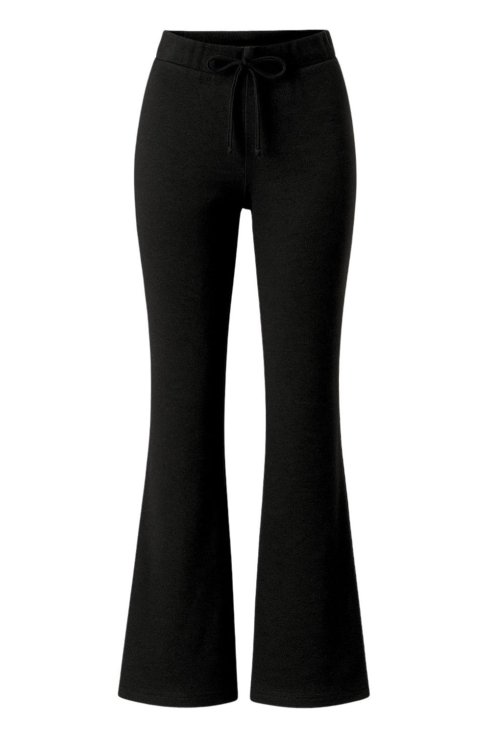 Pantalón de punto, fit flare, cintura media con pretina elástica y jareta frontal ajustable.