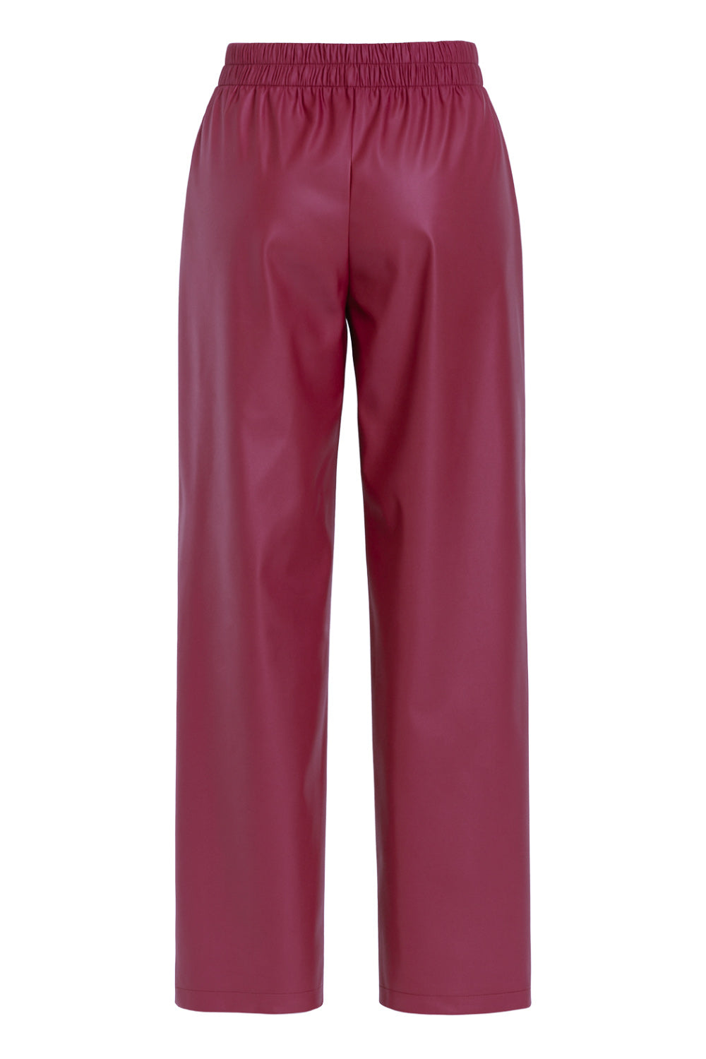 Pantalón de efecto piel, fit wide leg, cintura alta con pretina elástica y bolsillos delanteros.