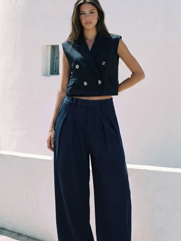 Pantalón largo wide leg doble presilla