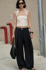Wide-leg pleated trousers